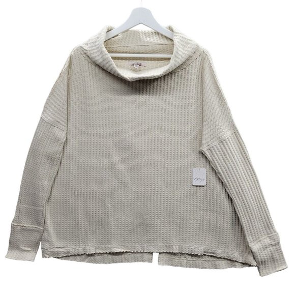 Free People NWT Juicy Long Sleeve Waffle Knit Thermal Shirt M Color: Stone Cold - Picture 1 of 10